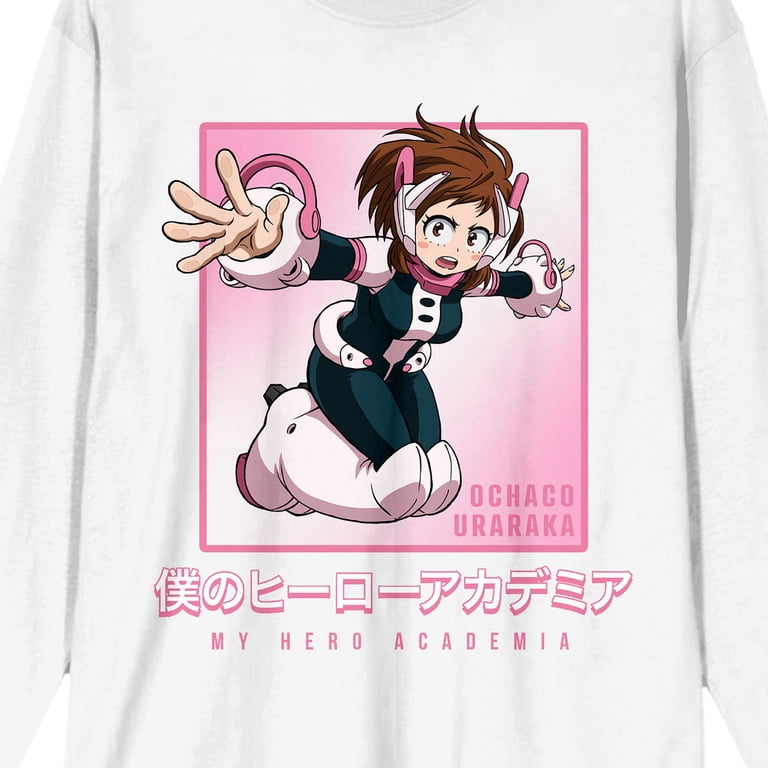 DAIRIKU 長袖カットソー My Hero ホワイト My Hero Academia Ochaco Uraraka Jumping Art Crew Neck Long Sleeve