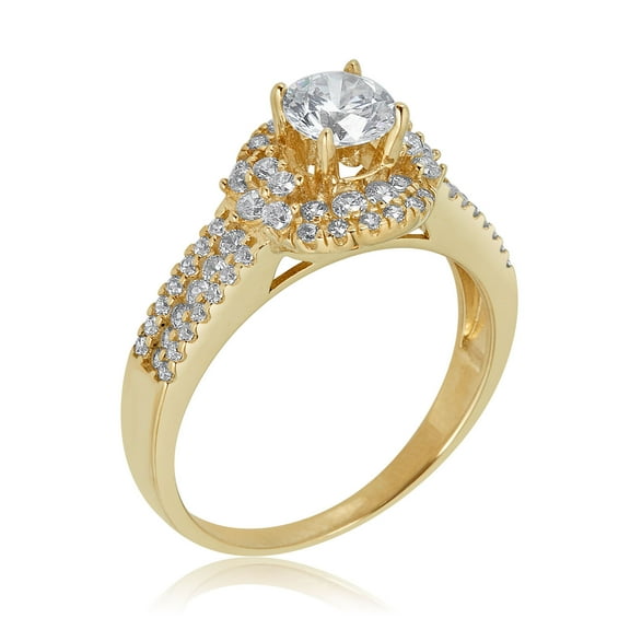 AVORA 10K Yellow Gold 0.65 Carat Simulated Diamond CZ Halo Engagement Wedding Anniversary Ring - Size 7.5