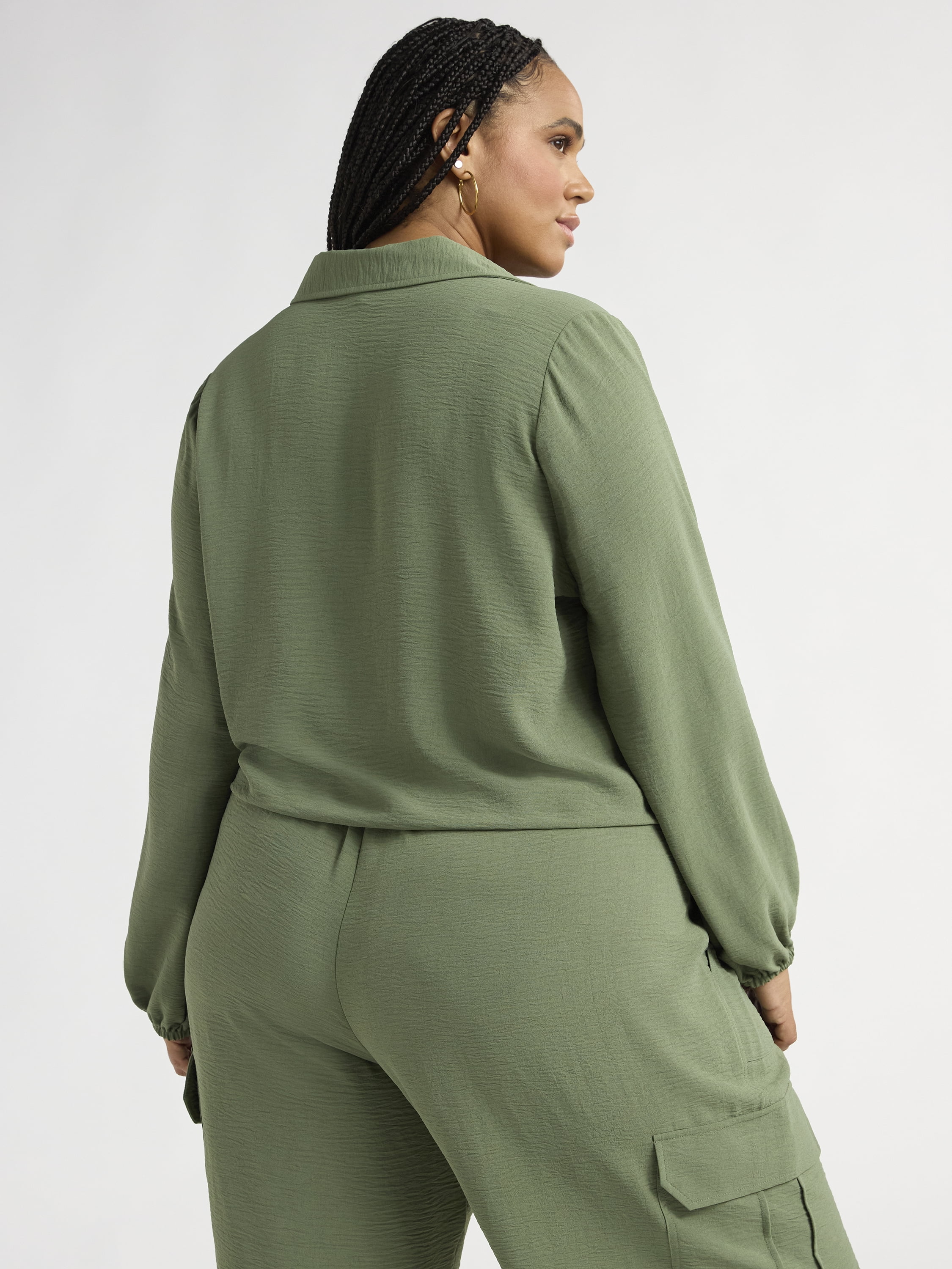 Sofia Jeans Women's and Women's Plus Utility Blouse with Long Sleeves, Sizes XS-4X