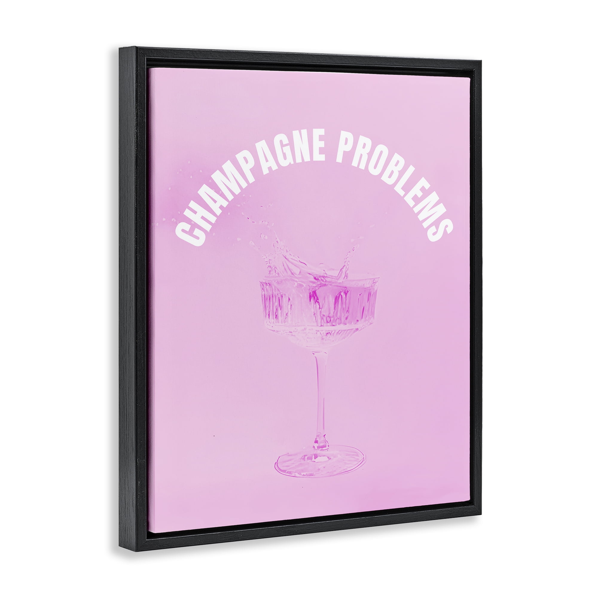 Stupell Industries Champagne Problems Pink Food & Beverage Painting Black Floater Framed Canvas Art Print Wall Art, 25 x 31