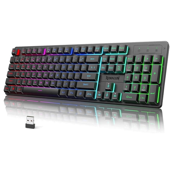 Redragon K521 KS RGB Backlit Membrane Keyboard 104 Keys Full Size with Wired Bluetooth 2.4G Three Connection Modes Compatible with Windows Mac for Home Office Gaming Black
