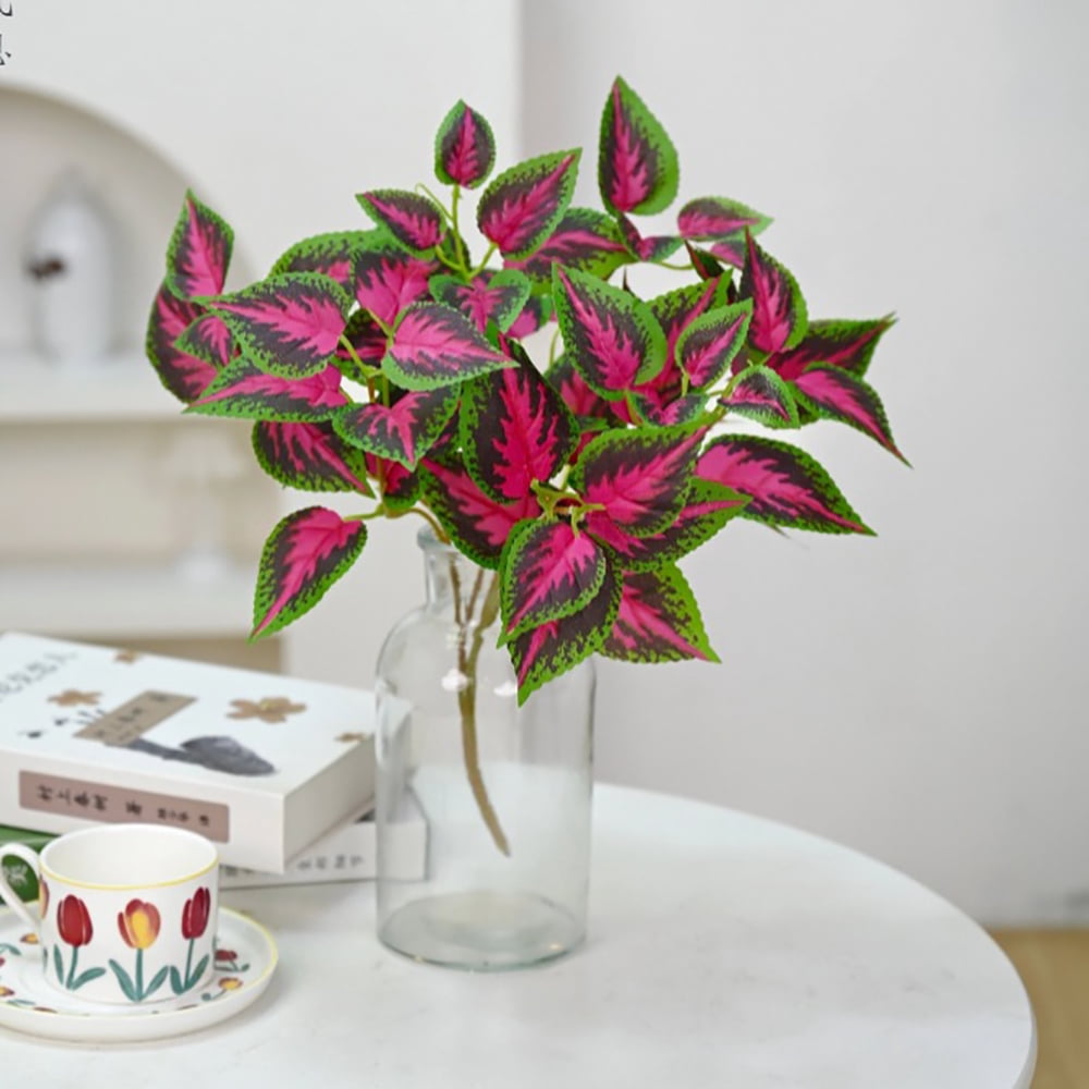 Artificial Greenery Plants Outdoor, 5 Pcs Faux Coleus Plants UV Resistant Silk Plants with Stems, Fake Plants for Outside Garden Patio Hanging Planter Pathway Front Porch Decoration