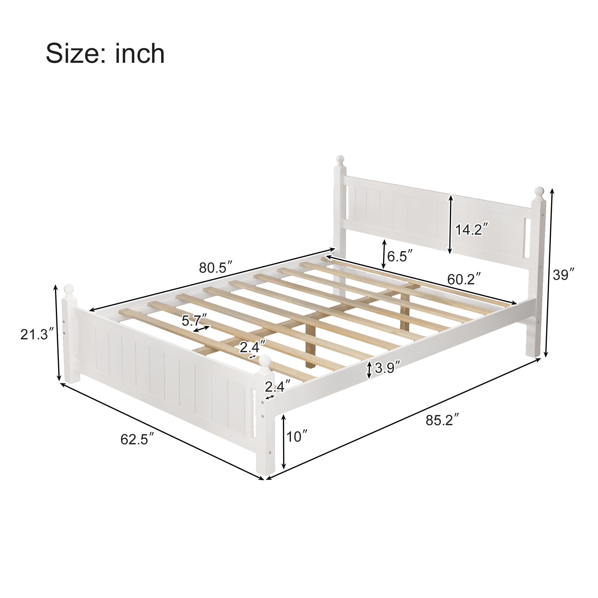 EUROCO Wood Platform Bed with Slat Support, Multiple Sizes (Queen)