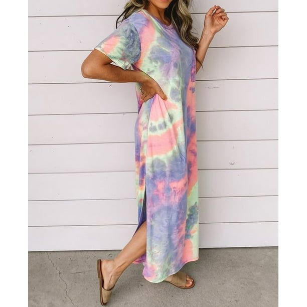Women s Blue Tie Dye Maxi Dress Walmart