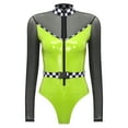 thumbnail image 4 of TSSOE Women Race Car Driver Jumpsuits Carnival Clothes Front Zipper Checkerboard Jumpsuits with Belt Green XXL, 4 of 5