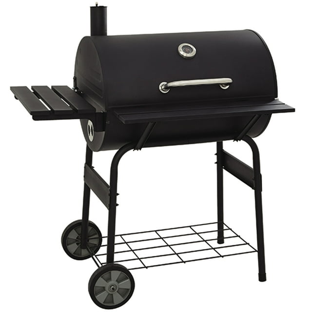 Portable Charcoal Grill and Offset Smoker, Stainless Steel BBQ Charcoal Grill with Wood Shelf, Thermometer, Wheels, Charcoal BBQ Grill for Outdoor Picnic, Patio, Backyard, Camping, JA2880