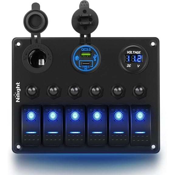 Nilight Waterproof 6 Gang Rocker Switch Panel