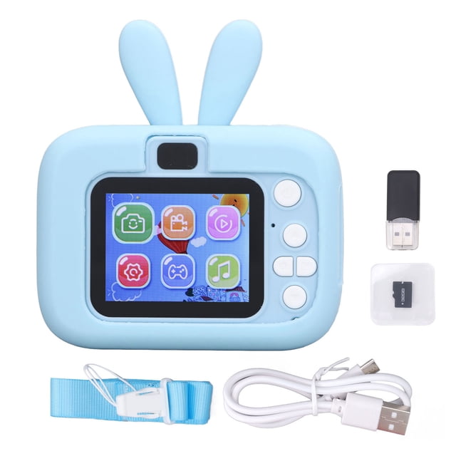 Cámara para niños con pantalla a color de 2.0 pulgadas, grabación temporizada, efectos especiales, videocámara de juguete con tarjeta de memoria de 32 GB y lector, color azul