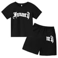 thumbnail image 2 of Ropa para niños con estampado de marca gótica, conjunto de camiseta y pantalones cortos de verano para adolescentes, 2 piezas, manga corta, moda informal para niños y niñas, 2 of 5