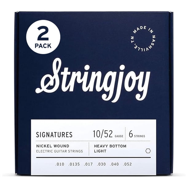 Stringjoy Cuerdas de guitarra eléctrica de níquel de calibre ligero de fondo pesado 10-52, HVY10, cuerdas eléctricas premium para tono mejorado, juego eléctrico de 6 cuerdas, paquete de 2