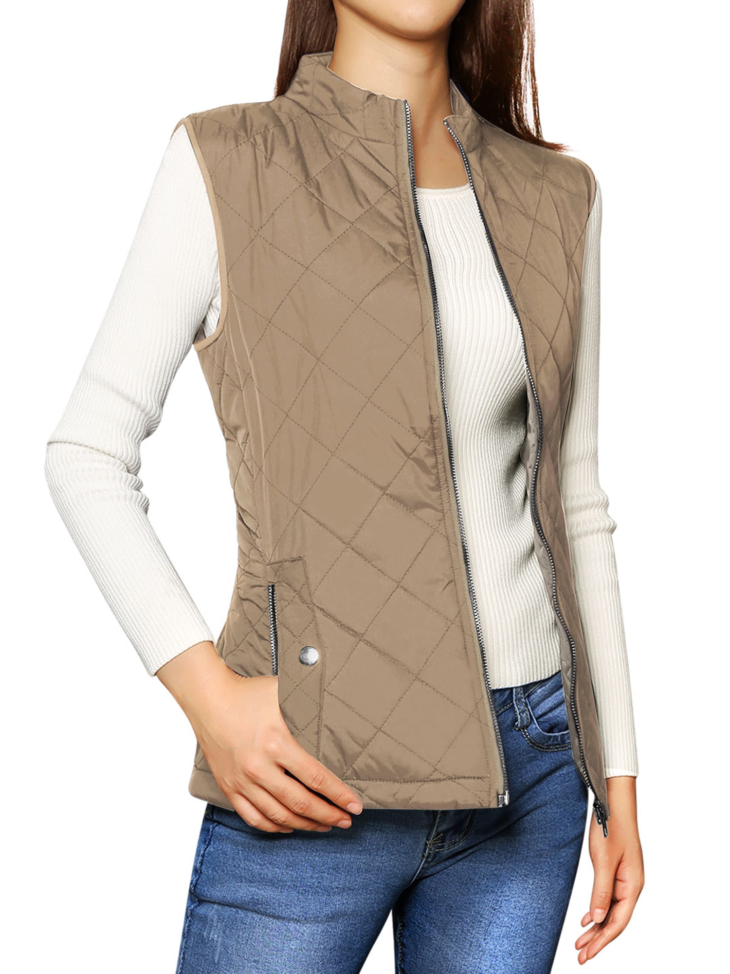 Unique Bargains - Women's Zip Up Quilted Padded Vest - Walmart.com - Walmart.com
