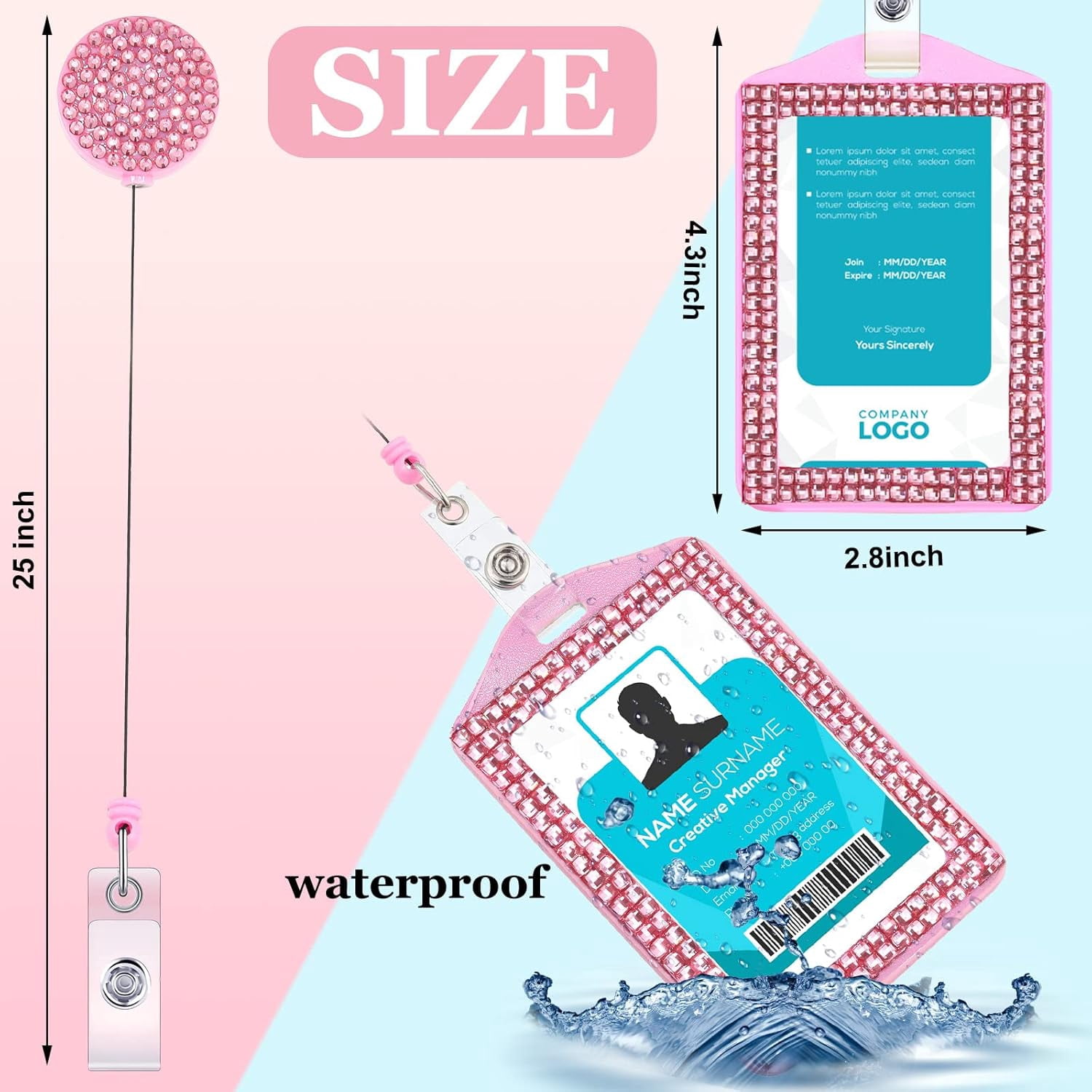 8 Pieces Rhinestone Badge Holder Bling ID Card Holder Crystal Cute Badge Holder Retractable Reel Clip Vertical ID Holder for Office Business Home Nurses, 8 Colors(Vertical)