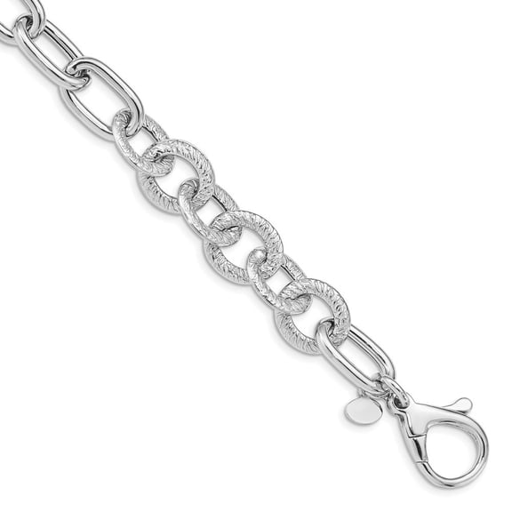 Auriga Fine Jewelry 925 Sterling Silver Rhodium Plated Polished Textured Fancy Link Bracelet 8inch for Women