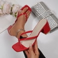 thumbnail image 6 of Women's Square Open Toe Flip Flops Stiletto Heels Strappy Fashion Party Wedding Dress Thong Heeled Sandals Slip On Comfortable Summer Thong Shoes, 6 of 6