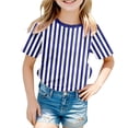 thumbnail image 1 of GDREDA T-Shirt Graphique à Manches Courtes Rayé pour Garçons, Coloré, Confortable et Décontracté, pour Enfants, Bleu Foncé, 150, 1 of 4