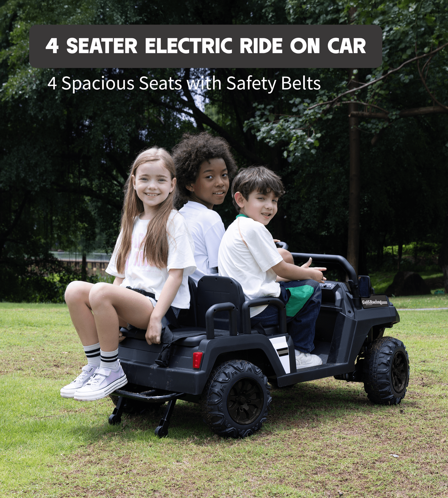 SaveJoy 24V 4 Seater Ride on Toys, Powered Ride on Cars w/ Four Wheels, Electric Car with Parent Remote Control for Toddlers Kids Girls Boys, Black