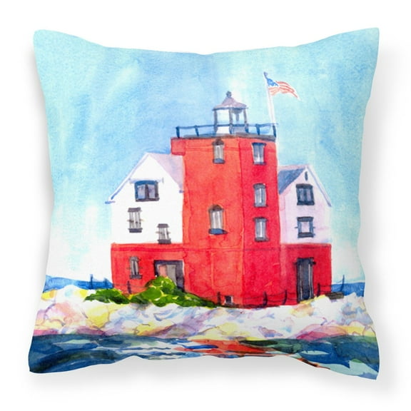Carolines Treasures 6137PW1414 Lighthouse on the rocks Harbour Decorative   Canvas Fabric Pillow 14Hx14W multicolor