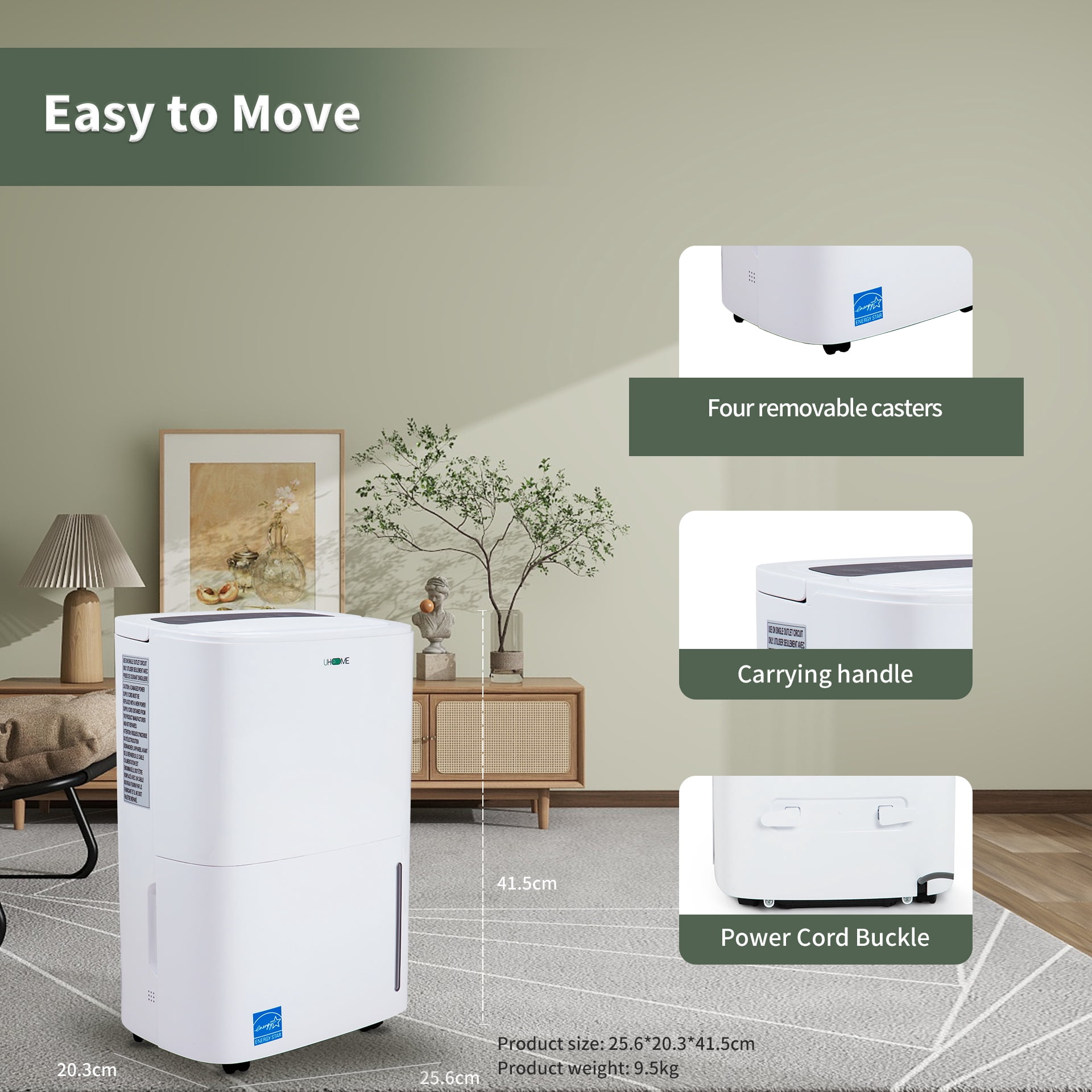 Uhome 120 Pints Dehumidifier with Drain Hose - 6000 Sq. Ft Quiet Dehumidifier for Home, Basements, Storages and Large Rooms with 1.32Gallon Water Tank