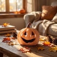 thumbnail image 4 of Floleo Glowing Ceramic Pumpkin Light – LED Lit Jack O Lantern Figurine Tabletop Decor for Fall Halloween Thanksgiving, Hollow Carved Design for Indoor Outdoor Home Party Display, 4 of 6