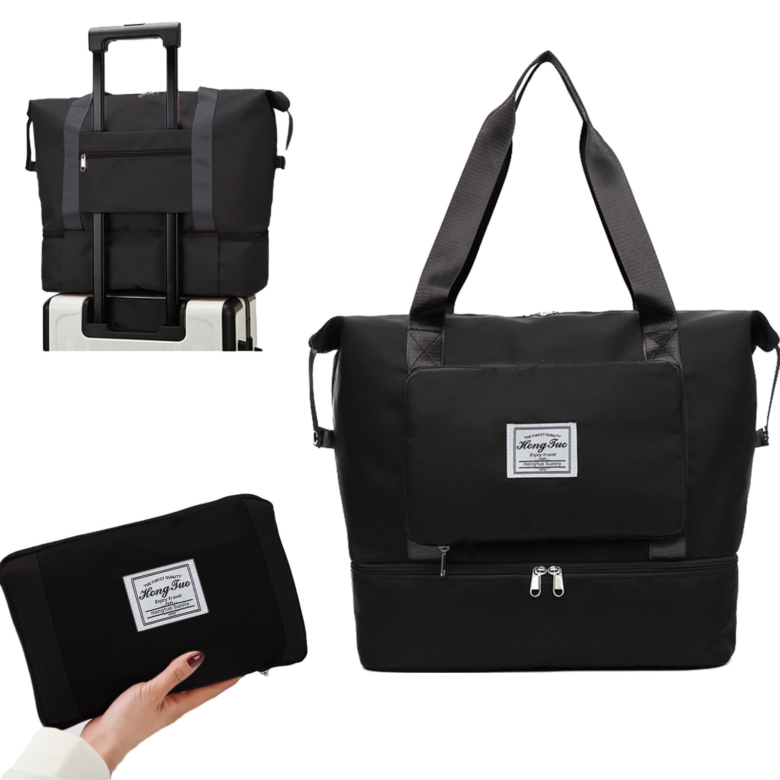 PAVEOS Sports Bag Gym Bag with Separate Shoe Compartment, Sports and Weekend Travel Bag, Men and Women's Large Capacity Lightweight Overnight Bag Small Gym Bag for Women Black