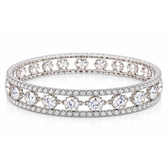 Silver Crystal Tennis Bangle Bracelet for Women, Cubic Zirconia Statement Bracelet, Elegant Fashion Jewelry
