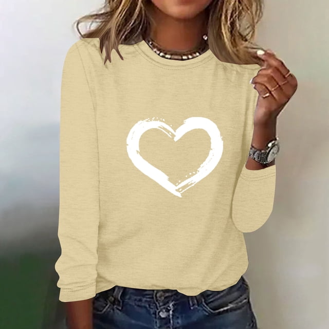 EQWLJWE Chemises à Manches Longues pour Femmes Liquidation Mode Printemps Imprimé Manches Longues Col Rond Tee Décontracté Hauts Vêtements d'Automne pour Femmes