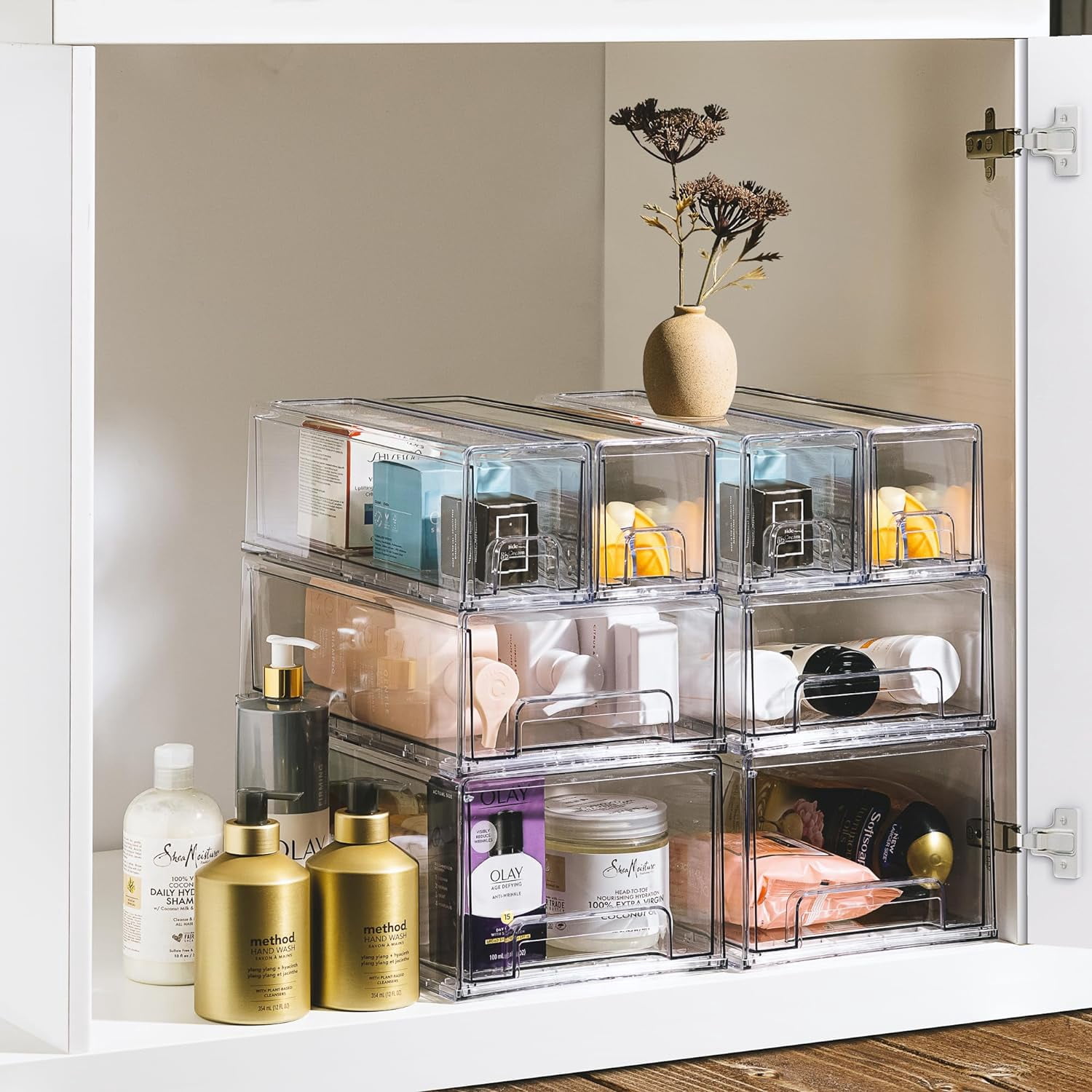 Sorbus Fridge Drawers - Clear Stackable Pull Out Refrigerator Organizer Bins (1 Large, 2 Small)