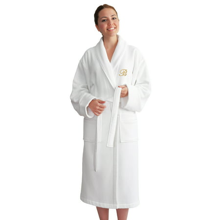 

Authentic Hotel and Spa Unisex Gold Monogrammed Turkish Cotton Waffle Weave Terry Bath Robe White/Gold Y Large/Extra Large
