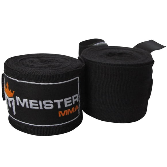 Meister MMA Bandeaux pour les Mains Semi-Élastiques 180 Pouces pour Adultes pour MMA et Boxe (Paire) - Noir