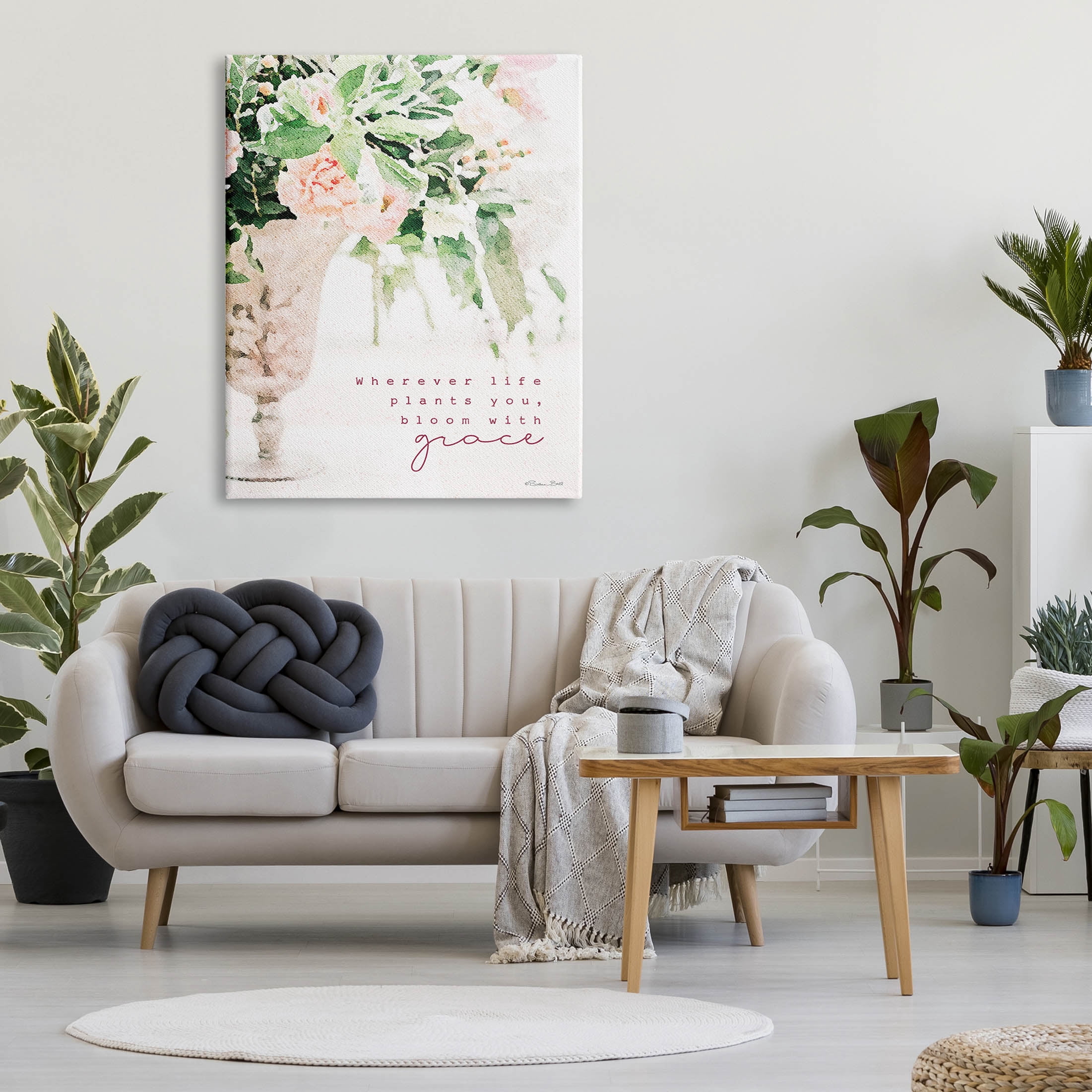 Stupell Industries Bloom With Grace Floral Phrase Graphic Art Gallery Wrapped Canvas Print Wall Art, Design by Susan Ball