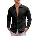thumbnail image 2 of Ceisia Men's Relaxed Fit Stretch Long Sleeve Turndown Collar Shirt with Asymmetric Placket Black M Gifts, 2 of 8