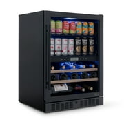 Newair 24" Wine and Beverage Refrigerator - 24 Bottles & 100 Cans, Dual Temperature Zone, Black Stainless Steel & Double-Layer Tempered Glass Door, Quiet Compressor Cooling, Charcoal Filter