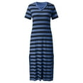 thumbnail image 5 of Women's Casual Dress Women's Summer Stripe Maxi Dress Short Sleeve V Neck Casual Loose Long Beach Split Dresses for Style, 5 of 6