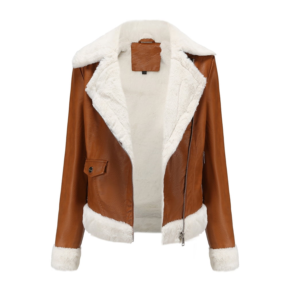Leather Jackets for Women Zpanxa Women Faux Leather Moto Biker Short Coat Jacket, Plus Size Short Lightweight Motorcycle Biker Jacket, Fitted Slim Jackets Coat Khaki B XXL