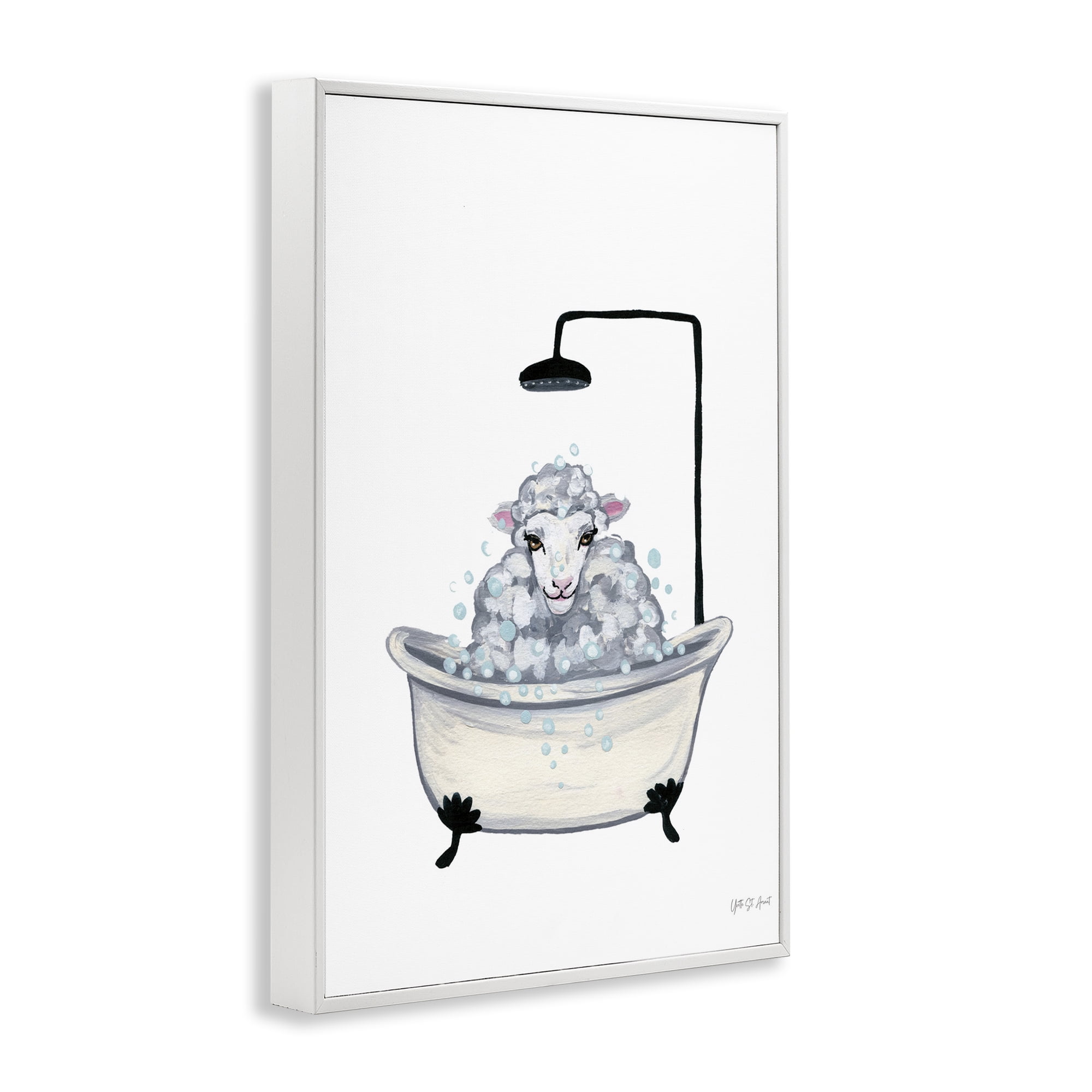 Stupell Industries Farm Sheep Bathtub Typography Painting White Framed Art Print Wall Art, 20 x 30