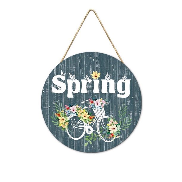 LSLJS Letrero de bienvenida de primavera para puerta de entrada, decoraciones de Pascua de 11.4 pulgadas, placa de madera rústica para colgar en la pared con patrón de flores, coronas florales de