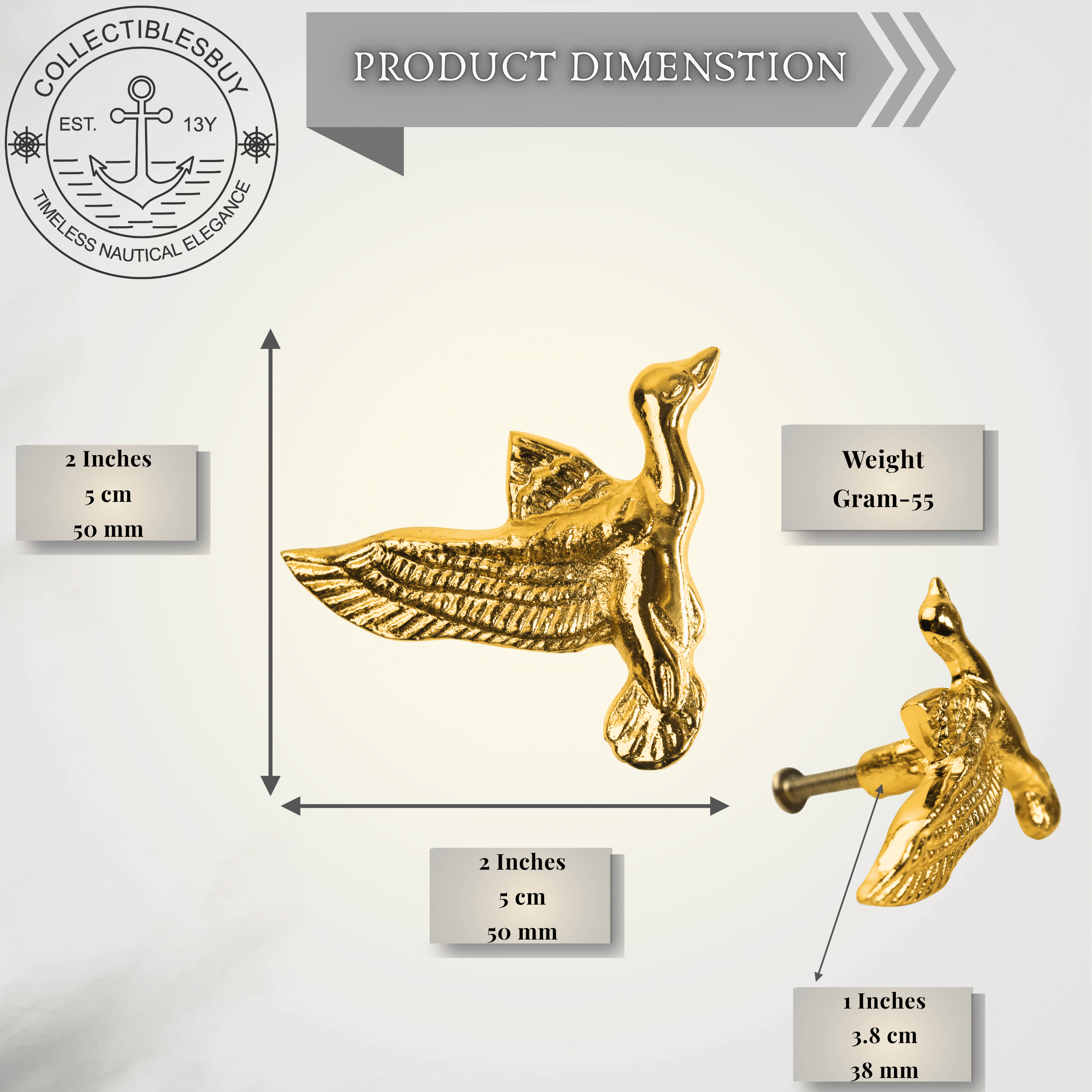 Elegant Brass Swan Cabinet Knob – Golden Flying Bird Drawer Pull Handle for Dresser, Wardrobe, Closet & Home Furniture | Decorative Vintage Hardware (Set of 3)