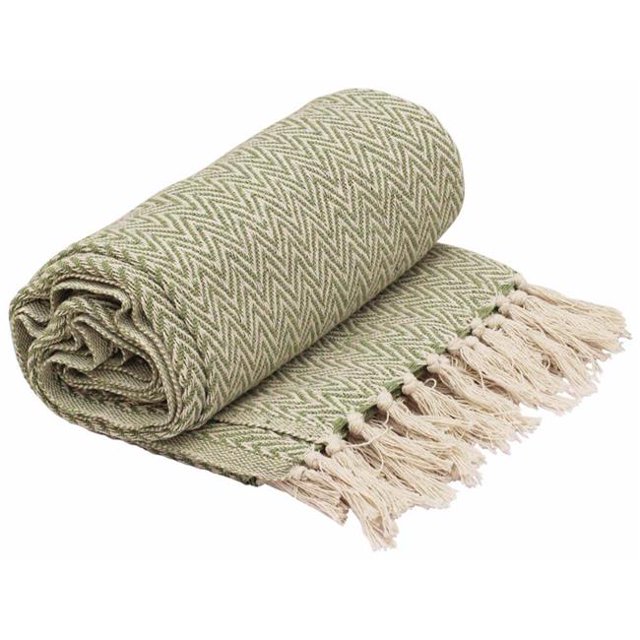 Benzara BM123985 Jeter Couverture Vert Lime & Blanc Réversible avec Glands Jette pour Canapé Canapé Chaise