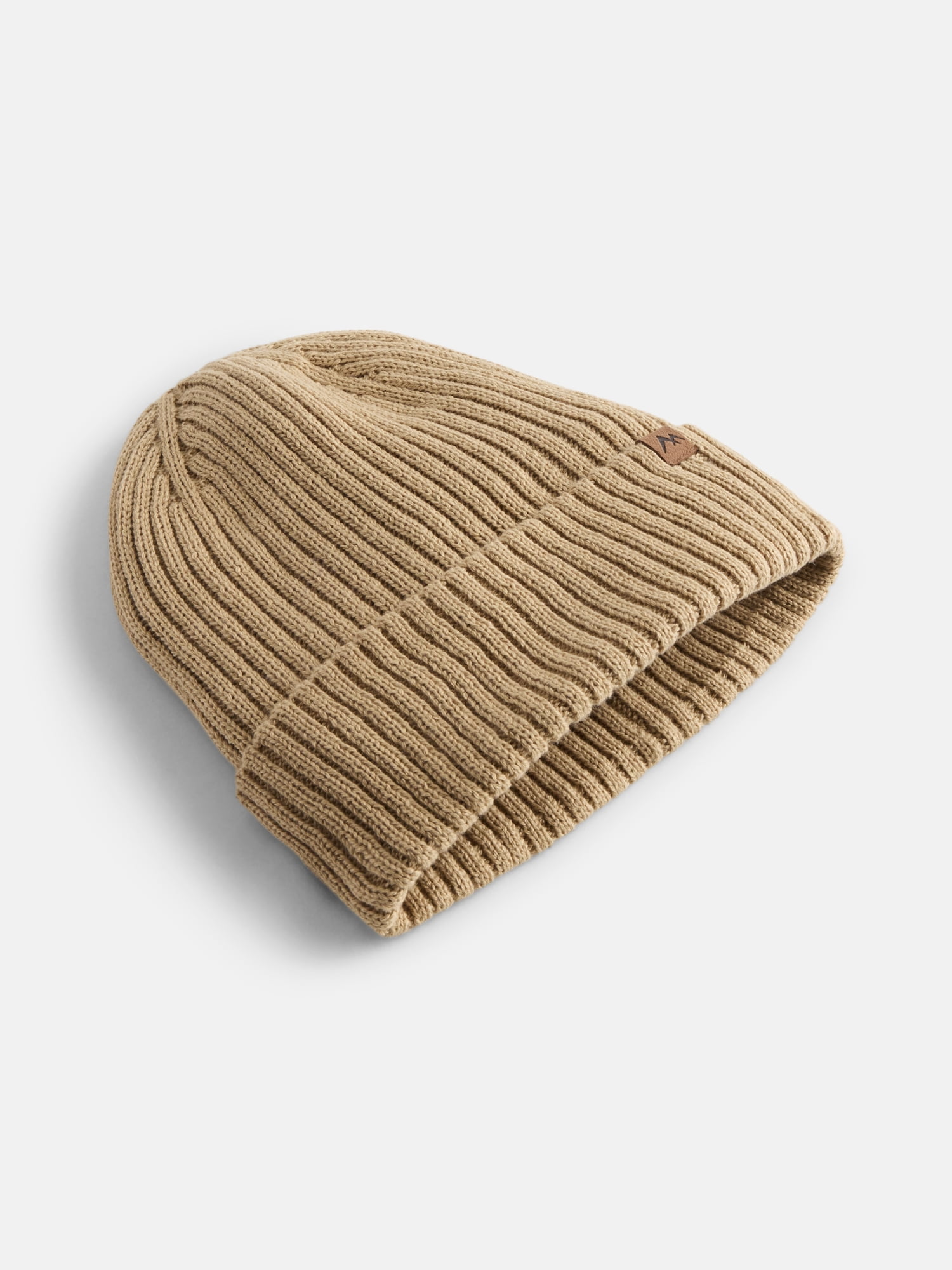 George Men's Fleece Lined Ribbed Knit Beanie Hat, Khaki