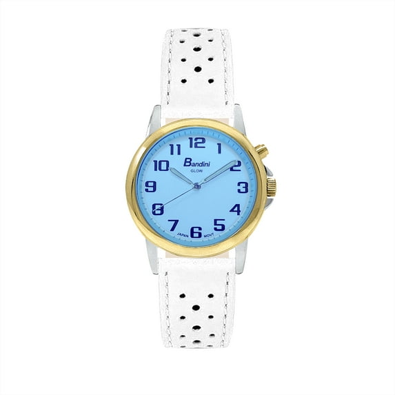 Bandini Mens Glow Watch - Extra Long Leather Rally Strap - 38mm Analog Men's Easy to Read Watch with Light, Light Up Watches, Quartz, White Dial, Big Numbers, Glow in Dark Hands - Two-Tone / White