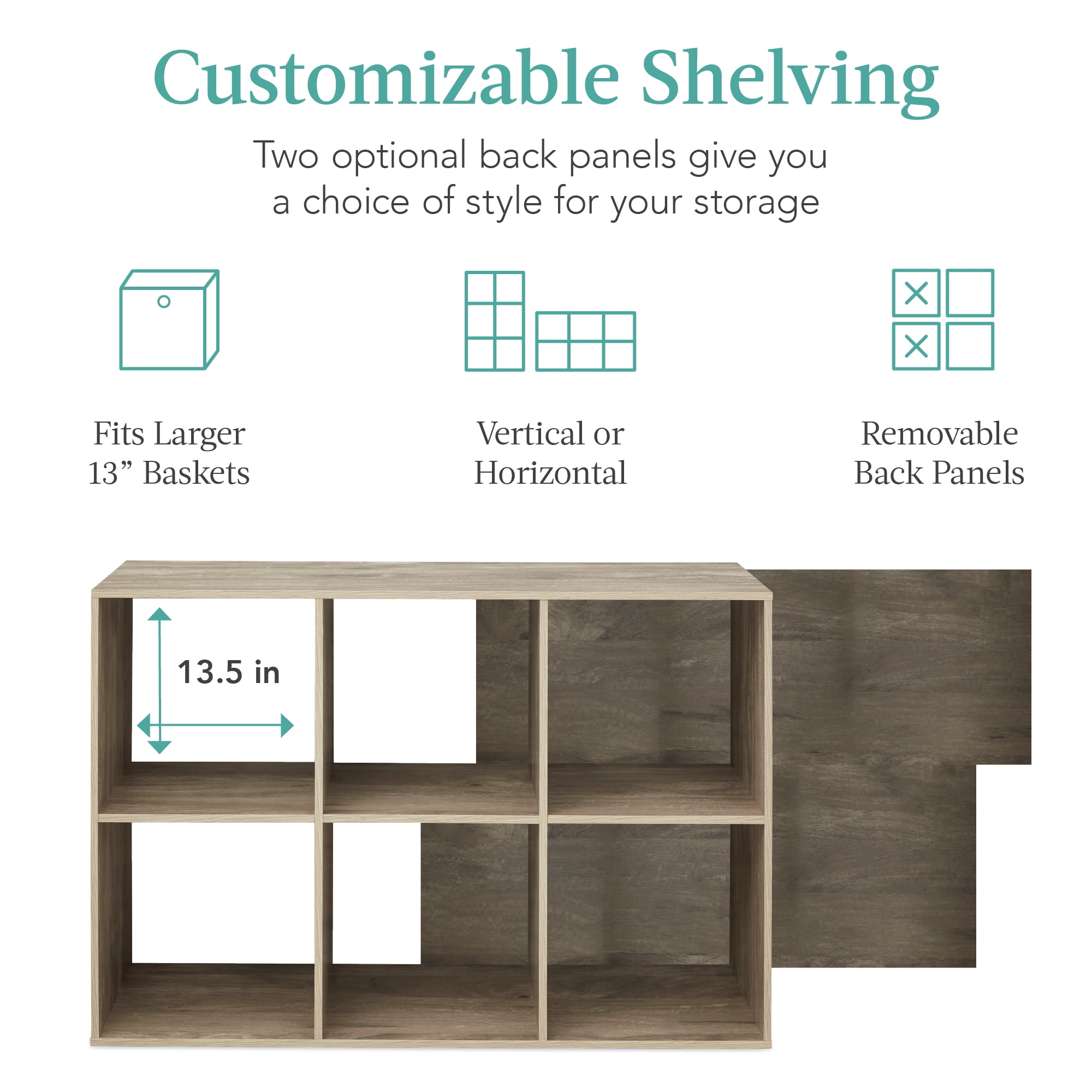 Best Choice Products 6-Cube Bookshelf, 13.5in Display Storage System, Organizer w/ Removable Back Panels - Greige