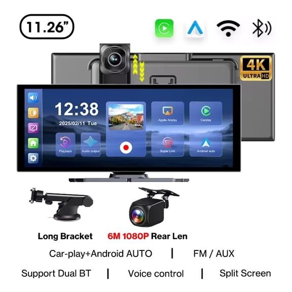 4K DVR 6m Camera Jansite NEW 11.26 inch 4K DVR Wireless CarPlay and Android Auto Portable Dash Cam Car Screen Video Recorder 5G WIFI Navigation