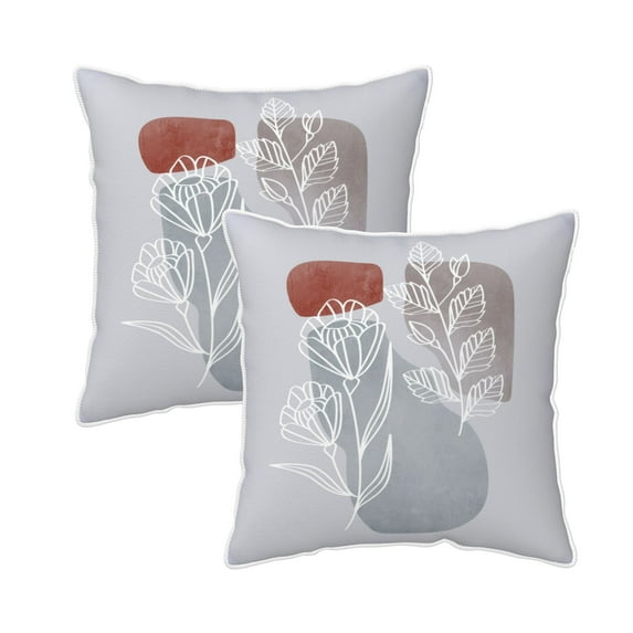 Velvet Decorative Throw Pillow Covers Set of 2, Soft Square Cushion Cover with Invisible Zipper Bohemian Gray Plant Leaves Printing, 20"x20"
