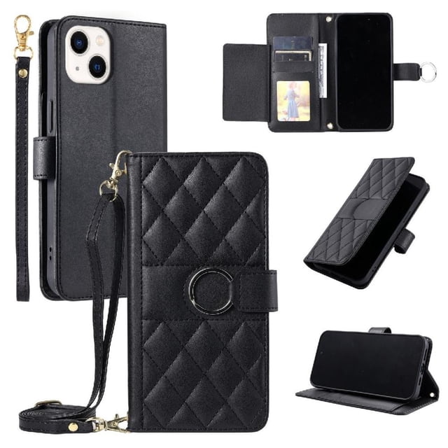 Funda tipo billetera GANGXUN para iPhone 14 – Tapa abatible con correa para mujer