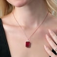 thumbnail image 3 of Gem Stone King 18K Rose Gold Plated Silver Red Created Ruby Pendant Necklace for Women (20.00 Cttw, Emerald Cut 18X13MM, With 18 inch Silver Chain), 3 of 4