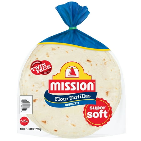 Mission Super Soft Flour Tortillas, Burrito Size, Twin Pack of 20 Count Each
