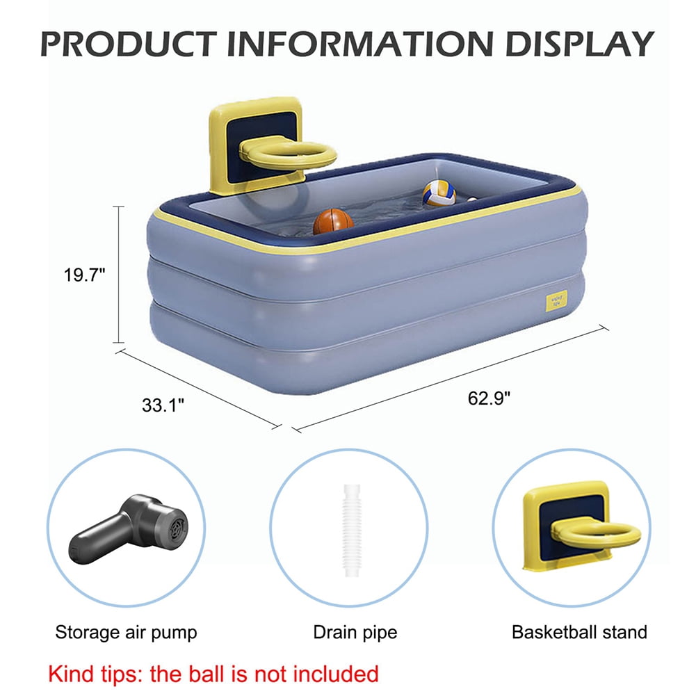 Kadyn Toy Inflatable Pool, Thickened Family Inflatable Pool with Basketball Rack, Kids Inflatable Pool for Outdoor, Garden, Gray Kadyn Toy Inflatable Pool, Thickened Family Inflatable Pool with Basketball Rack, Kids Inflatable Pool for Outdoor, Garden, Gray