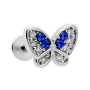 Body Candy Womens 16G 316L Steel Blue Accent Butterfly Labret Monroe Lip Ring Tragus 5/16" Cartilage Stud