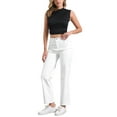 thumbnail image 2 of Pantalones de cuero sintético Daring Diva para mujer, de cintura alta, pierna recta, estilo punk, PU, talla XL, color blanco, 2 of 6