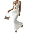 thumbnail image 2 of Women'S Two Piece Outfits Twist Front Halter Tops and Skirt Summer Set White XS, 2 of 9